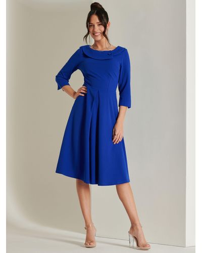 Jolie Moi Fold Neck Midi Dress - Blue