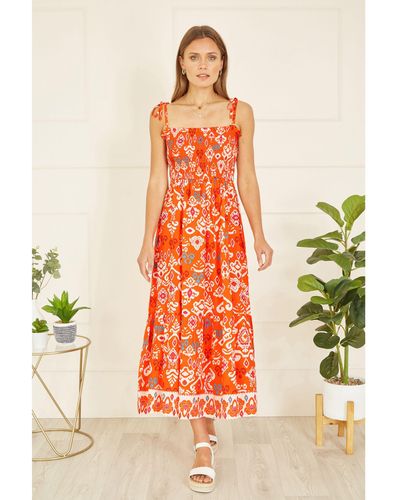 Yumi' Ikat Print Maxi Sun Dress - Orange