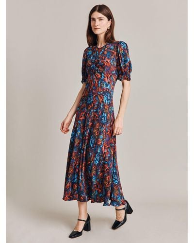 Ghost Lainey Abstract Floral Print Midi Dress - Blue