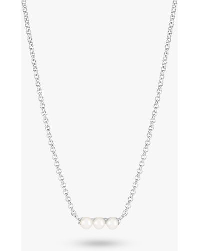 Dower & Hall Timeless Triple Pearl Bar Pendant Fine Chain Necklace - White