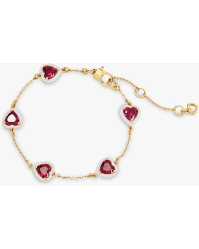 Kate Spade Red Cubic Zirconia And Resin Heart Bracelet - Natural