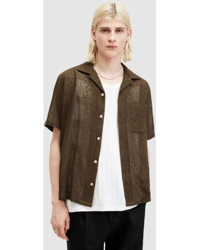 AllSaints Caleta Lace Textured Relaxed Fit Shirt - Natural