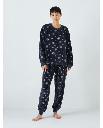 John Lewis Snowflake Velour Pyjama Set - Blue