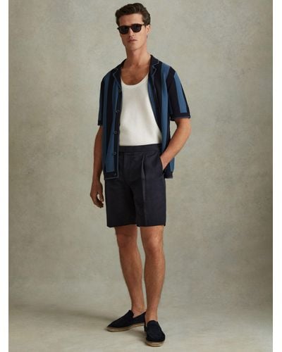 Reiss Con Linen Shorts - Blue