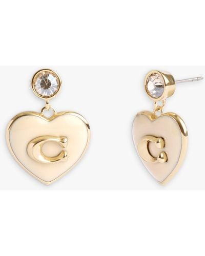 COACH Enamel And Crystal Heart Drop Earrings - Natural