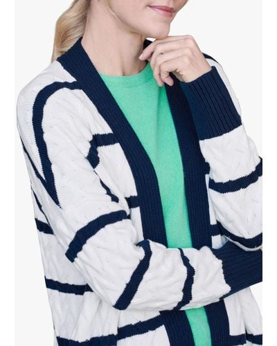 Pure Collection Stripe Wool Blend Cable Knit Cardigan - Blue