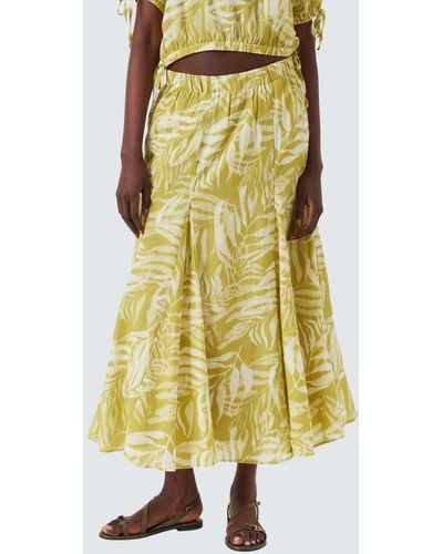 John Lewis Rio Palm Print Godet Skirt - Yellow
