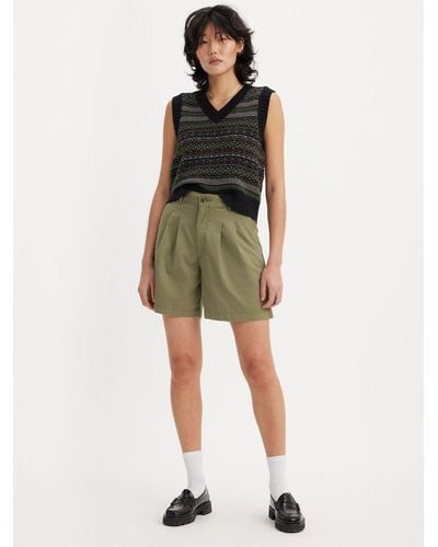 Levi's High Rise Pleated Chino Shorts - Green