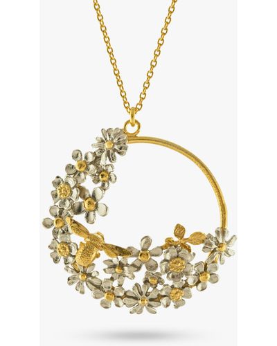 Alex Monroe Flower And Bee Spring Pendant Necklace - Metallic