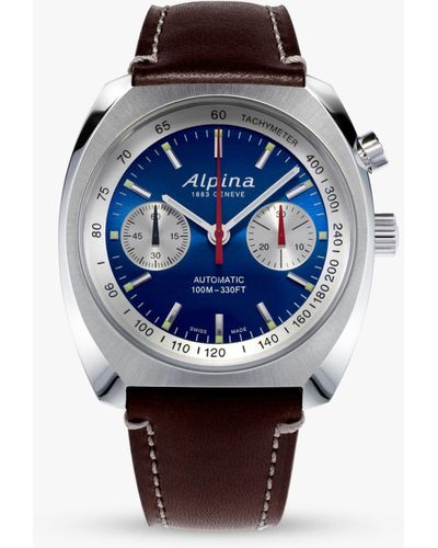 Alpina Al-727lns4h6 Startimer Pilot Heritage Chronograph Automatic Leather Strap Watch - Multicolour