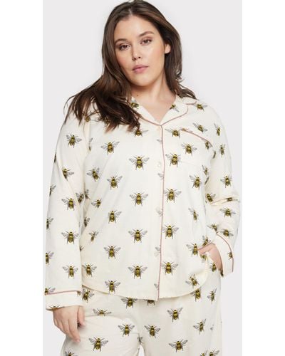 Chelsea Peers Curve Bee Print Organic Cotton Pyjama Set - Natural