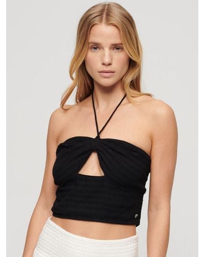 Superdry Crop Cut Out Woven Top - Black
