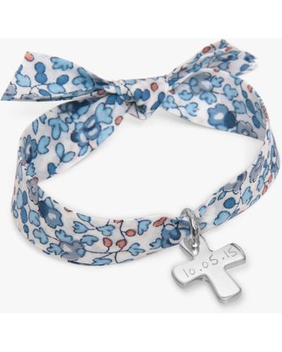 Merci Maman Personalised Sterling Silver Cross Liberty Bracelet - Blue