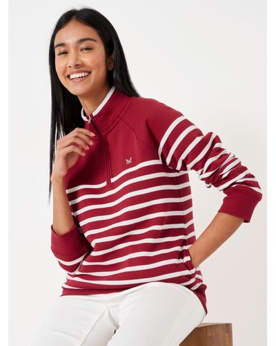 Crew Half Zip Stripe Sweatshirt - Red