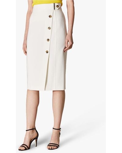 Karen Millen Button - Front Pencil Skirt - White