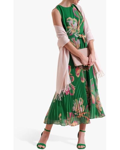 Pure Collection Pleated Midi Dress - Green