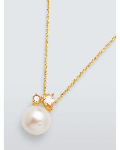 Lido Freshwater Pearl And Cubic Zirconia Button Pendant Necklace - White