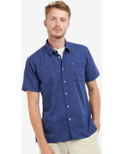 Barbour Nelson Linen Blend Short Sleeve Shirt - Blue