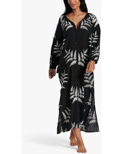 South Beach Palm Embroidered Maxi Dress - Black