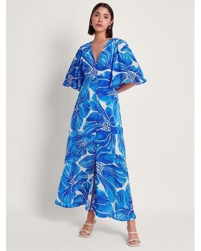 Monsoon Maura Large Floral Print Maxi Dress - Blue