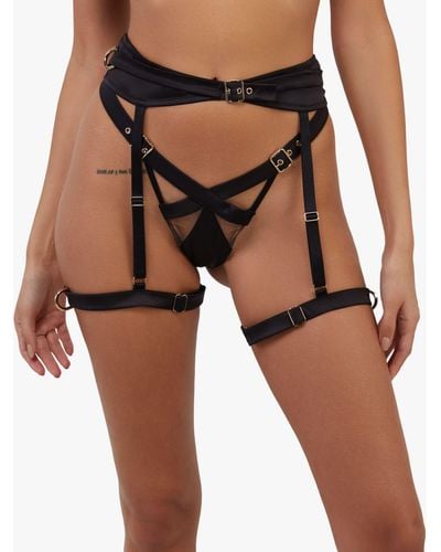 Playful Promises Alessia Satin Buckled Harness Suspenders - Black