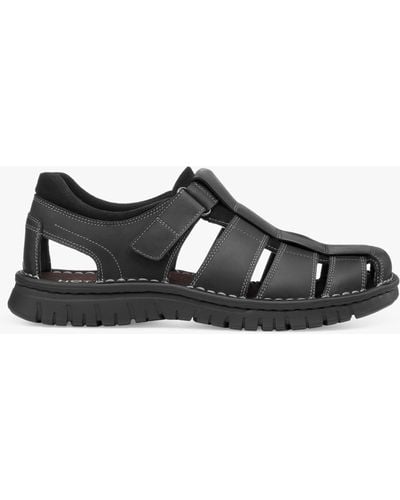 Hotter Dock Classic Leather Fisherman Sandals - Black
