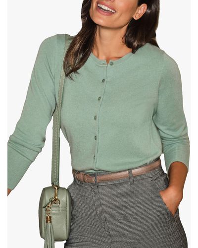 Pure Collection Crew Neck Cashmere Cardigan - Green