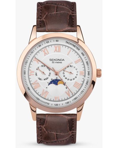 Sekonda Armstrong Chronograph Moonphase Leather Strap Watch - White