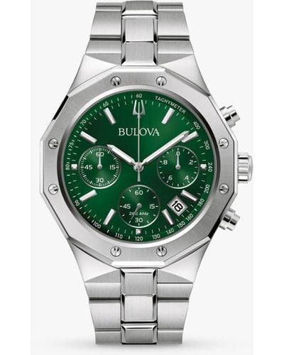 Bulova 96b409 Date Chronograph Bracelet Strap Watch - Green