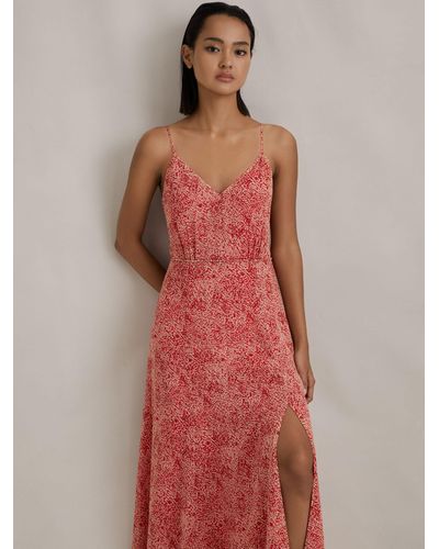 Reiss Olivia Floral-print V-neck Woven Midi Dress - Red