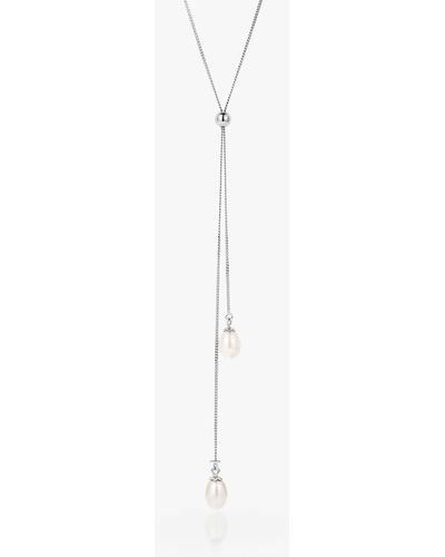 Claudia Bradby Freshwater Pearl Drop Lariat Necklace - White