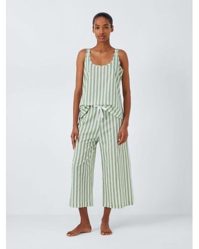 John Lewis Kate Stripe Cropped Pyjama Set - Green
