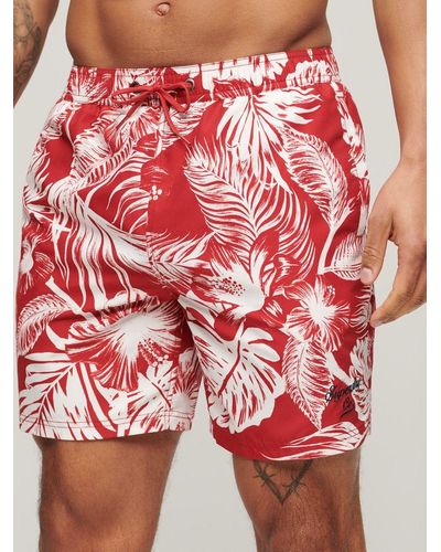 Superdry Recycled Hawaiian Print 17" Swim Shorts - Red