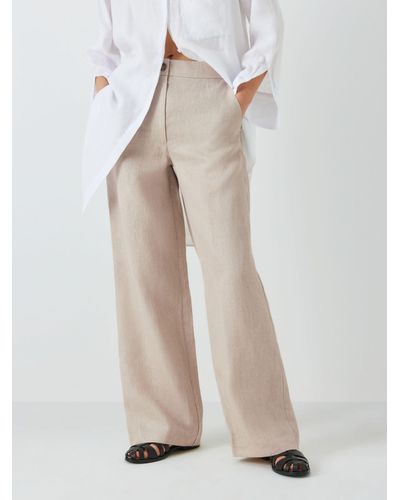 John Lewis Straight Fit Linen Trousers - Natural