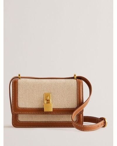 Ted Baker Fitzrov Mini Canvas Crossbody Bag With Padlock - Brown