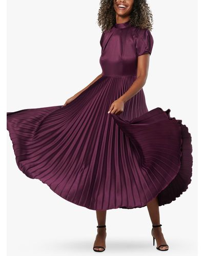 Closet Pleated Short Sleeve Midi Dress - Purple