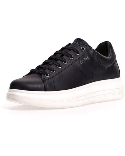 Guess Vibo Mixed Leather Trainers - Black