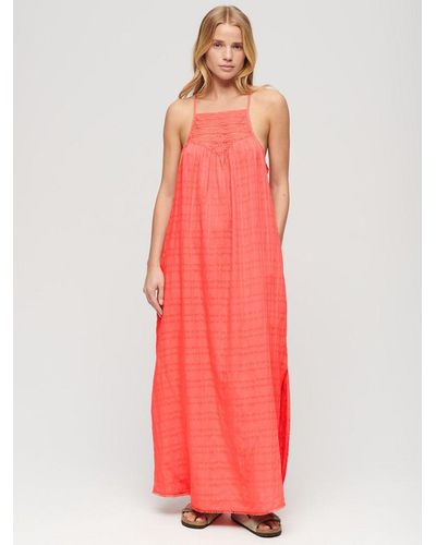 Superdry Lace Halter Beach Maxi Dress - Red