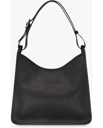 Longchamp Le Foulonné Leather Shoulder Bag - Black