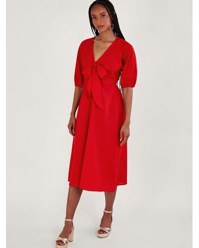 Monsoon Tie Front Midi Dress - Red