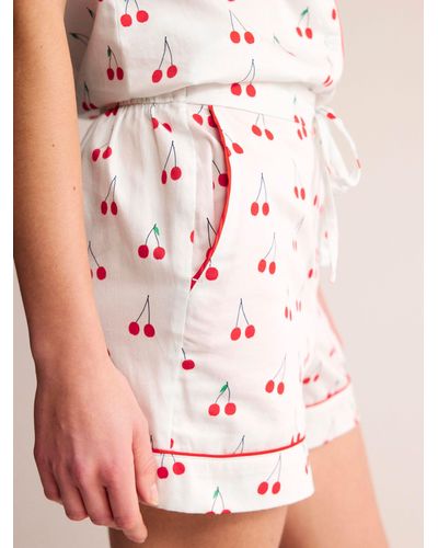 Boden Cotton Sateen Cherry Print Pyjama Shorts - Pink