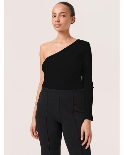 Soaked In Luxury Simone Ribbed Asymmetric Long Sleeve Top - Black