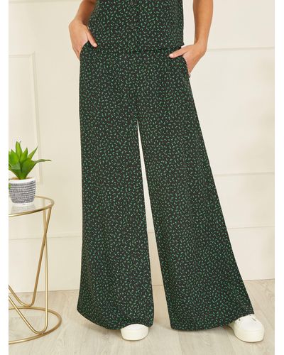 Yumi' Ditsy Print Wide Leg Trousers - Green