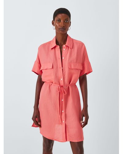 John Lewis Linen Blend Beach Shirt Dress - Pink