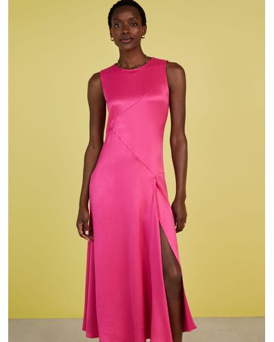 Baukjen Soleil Satin Side Slit Midi Dress - Pink