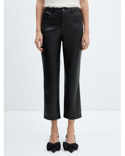 Mango Lille Leather Effect Straight Trousers - Black