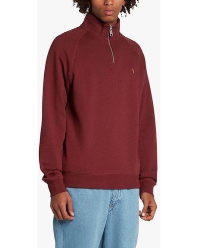 Farah Jim 1/4 Zip Slim Fit Organic Cotton Sweatshirt - Red