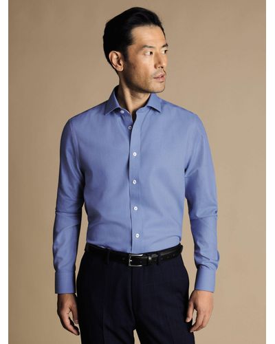 Charles Tyrwhitt Non-iron Mayfair Textured Dobby Weave Shirt - Blue