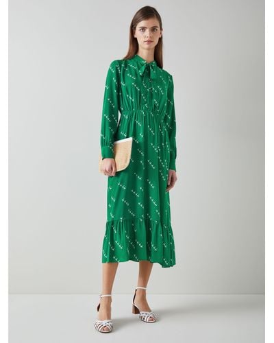 LK Bennett Bridget Monkey Print Silk Blend Midi Dress - Green
