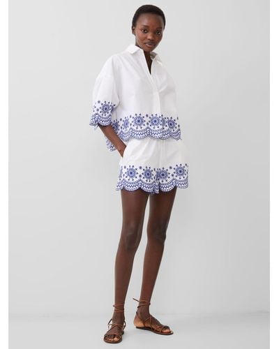 French Connection Alissa Cotton Embroidered Shorts - White